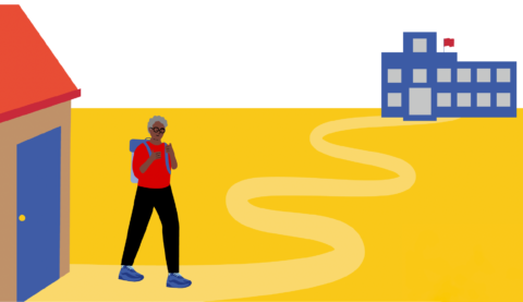 Animatie van persoon met rugtas op weg naar iets